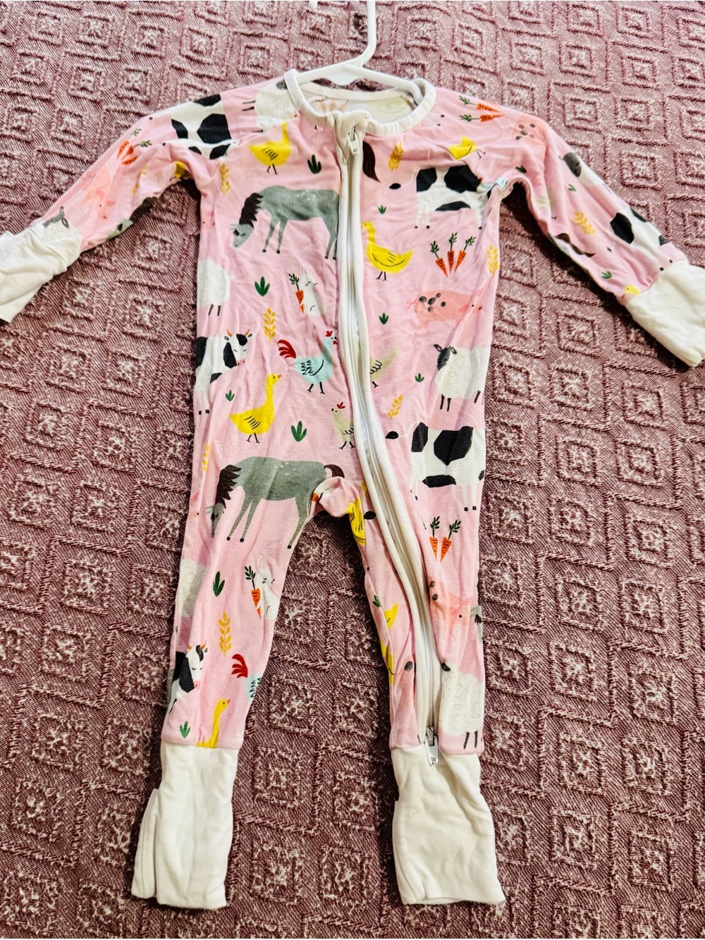 Little Sleepies Pink Farm Animal Zip Pajama One-Piece Size 0-3 Mths